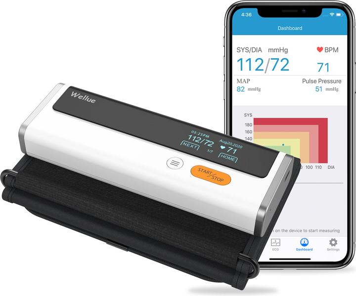 Immagine prodotto ViatomTech BP2 Smart Bloeddrukmeter + ECG, Bluetooth Sync, 3 misuratori di pressione, Bloeddrukmeter voor (Sfigmomanometro per braccio)