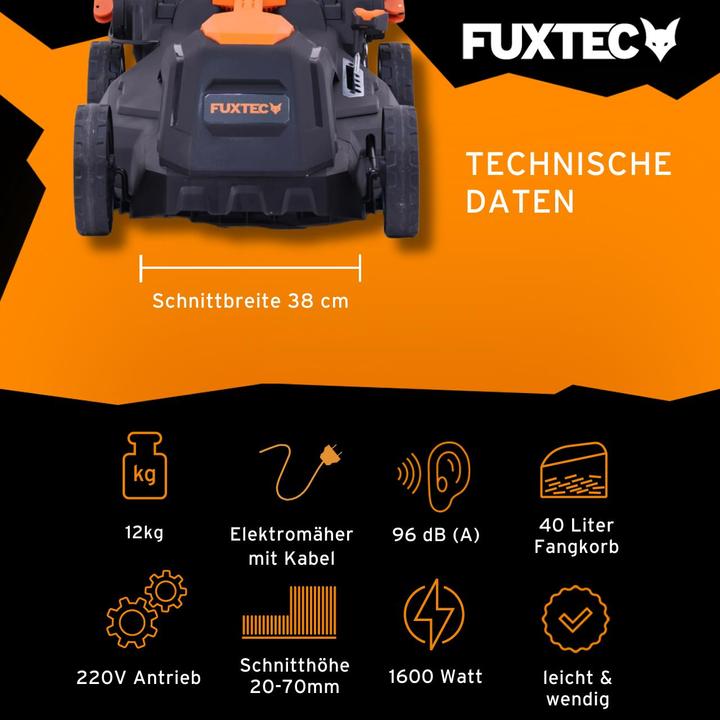 Actual product image Fuxtec Electric lawn mower with cable FX-RME38 (Electrical connection)