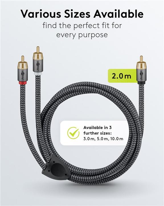 Actual product image Goobay Cinch Y-cable, 2 m, Sharkskin Grey (2 m, Cinch)