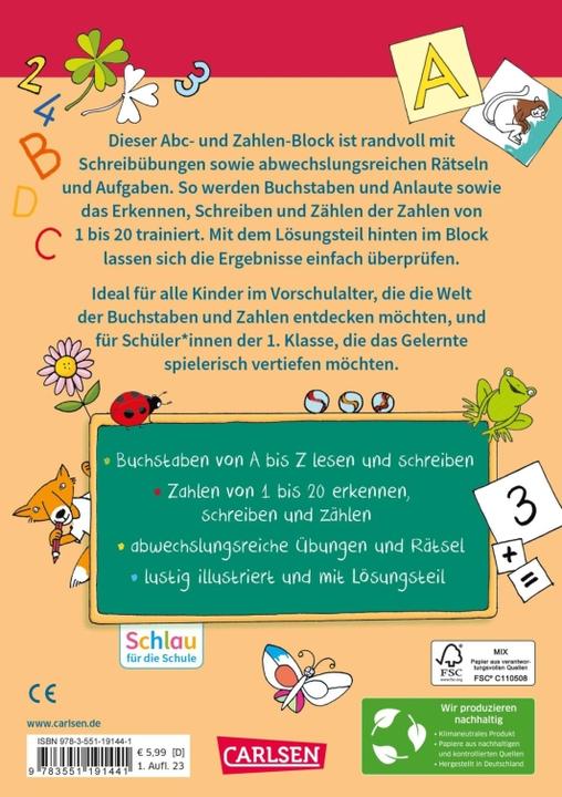 Produktbild Schlau für die Schule: Mein bunter ABC- und Zahlen-Block (Deutsch, Sabine Rothmund, Caroline Fuchs, 2023)