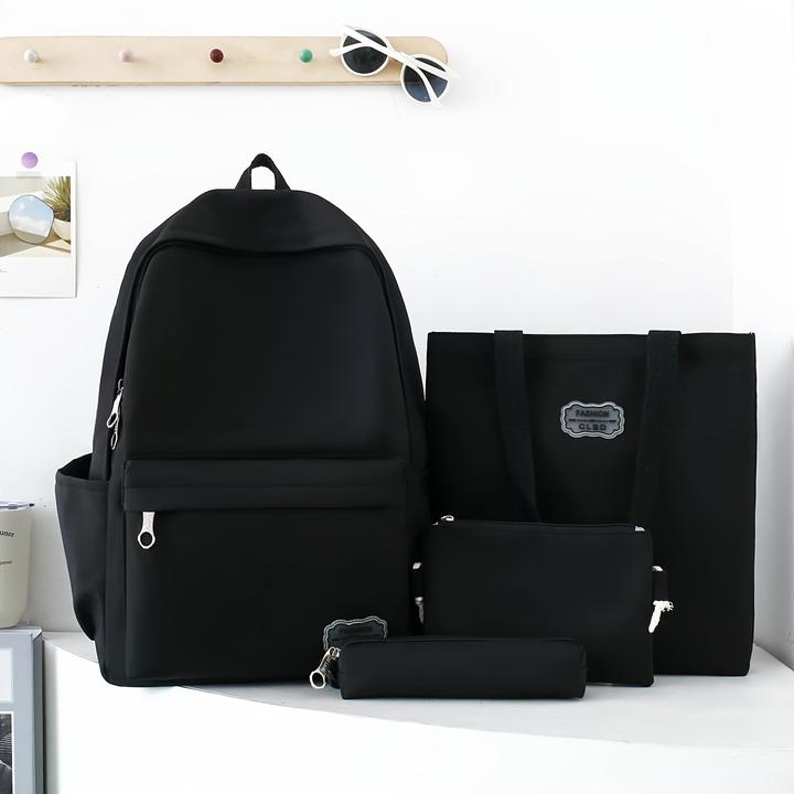 Produktbild Only-Bags.Store 4pcs Tasche Set: Chic Solid Color Nylon Rucksack mit verstellbaren Trägern, Tote, Crossbody &