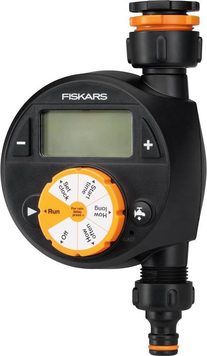 Immagine prodotto Fiskars Timer/timer con 1 uscita, Per tutte le dimensioni di rubinetto più comuni, LCD di facile lettura (Tubo di gocciolamento + tubo di gocciolamento)