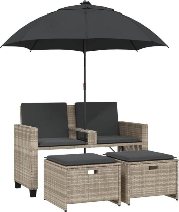 Image du produit VidaXL Canapé de jardin 2 places Parasol Tabouret Banc de jardin Gris clair Poly rotin