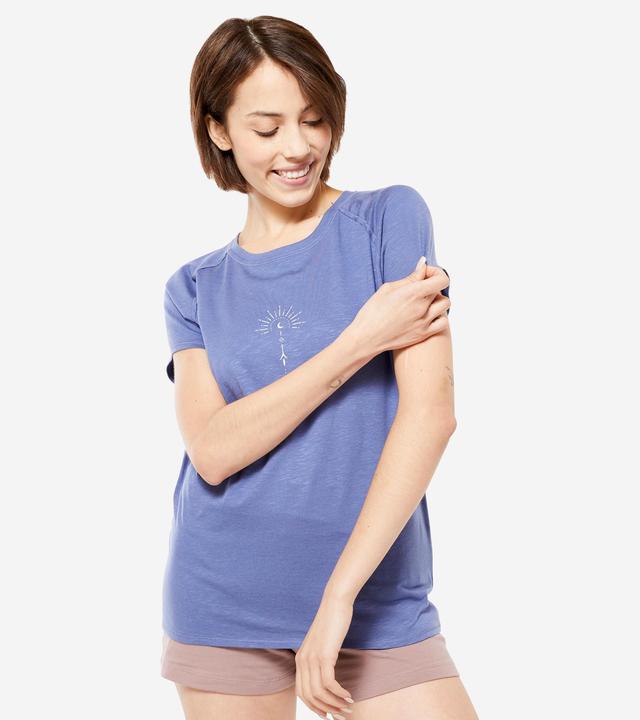 Kimjaly T-Shirt Yoga 100 Damen Bio-Baumwolle/Lyocell - blau (S)