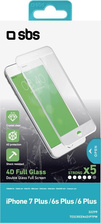 Image du produit SBS Verre de protection d'écran 4D (iPhone 8 Plus / 7 Plus / 6s Plus / 6 Plus) (1 pièce(s), Apple iPhone 6s Plus, Apple iPhone 6 Plus, Apple iPhone 8 Plus, Apple iPhone 7 Plus)