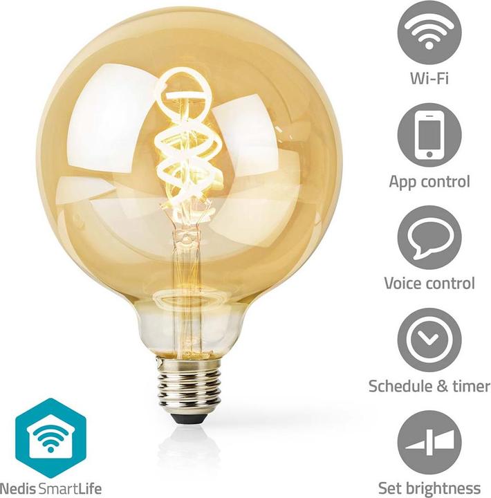 Immagine prodotto Nedis WIFILRT10G125 Smartlife Lampada a filamento LED WLAN E27 360 lm 4,9 W Bianco caldo o freddo 1800 - (E27, 4.90 W, 360 lm, 1 x, G)