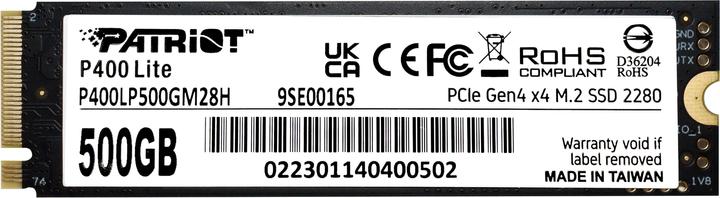 Produktbild Patriot SSD 500GB M.2 P400 Lite PCIe 4x4 NVMe 3500/2400 (500 GB, M.2 2280)