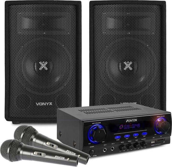 Vonyx Karaoke -Set mit Bluetooth und zwei Mikrofonen - einfach singen - Fenton -Verstärker - Vony -Lautspr (Aktiv)