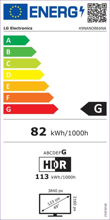 Label énergétique LG 49NANO866 (49", NANO86, Nano-Cell, 4K, 2020)