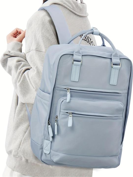 Actual product image Only-Bags.Store Solid colour computer laptop backpack, simple preppy style school bag, casual nylon travel sports