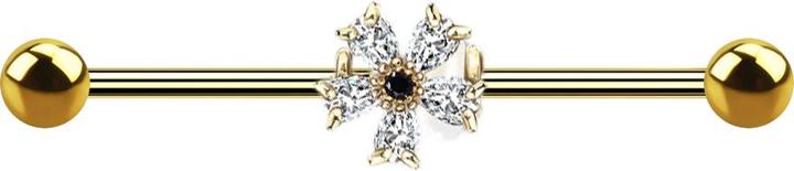 Produktbild Star Piercing Barbell 14k vergoldet mit Kristallblume (Messing, Chirurgenstahl 316L)