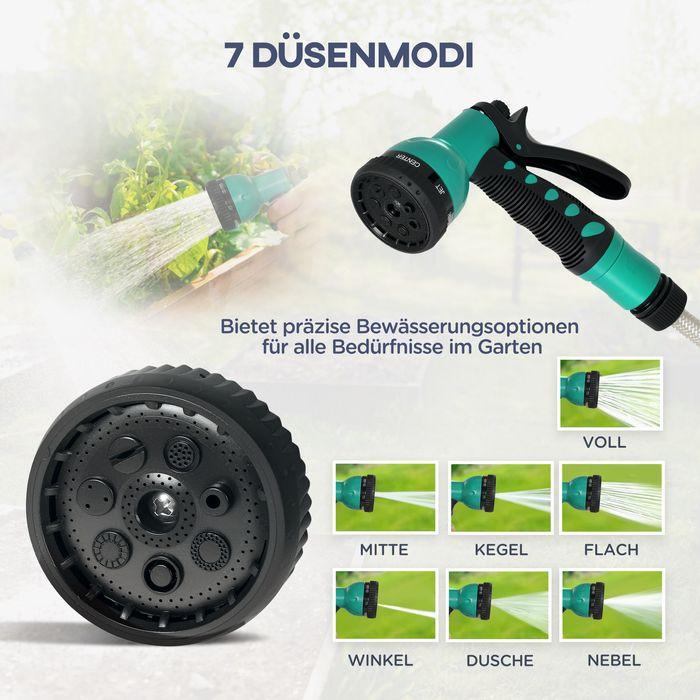 Actual product image Swisshandel24 Schlauchtrommel mit Gartenschlauch 25m, Wandmontage, automatische Aufrollung, Handbrause, Grün+Grau (25 m)