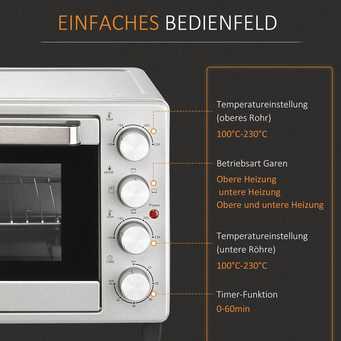 Immagine prodotto Swisshandel24 Mini forno 32L 1600W Mini forno elettrico con leccarda Metallo Acciaio inox Vetro Argento