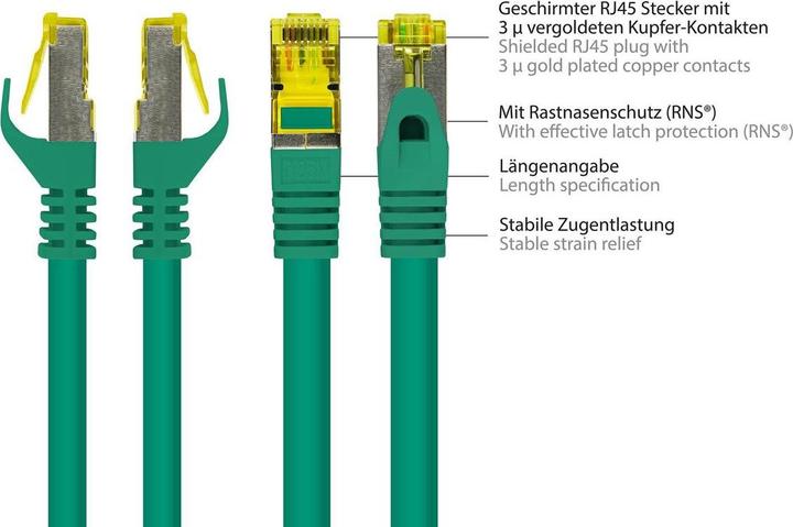 Actual product image Good Connections RJ45 patch cable withCat.7 raw cable and snap-in lug protection (RNS®), S/FTP, PiMF, halogen-free (S/FTP, PiMF, CAT7, 1.50 m)