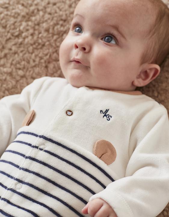 Immagine prodotto Noukies Tutina in velluto a righe con orecchie d'orso ecrù/navy taglia 74 (74)