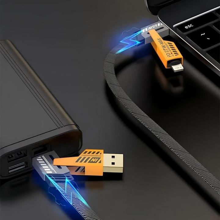 Image du produit Ven-Dens Câble 4 en 1 flexible et flip USB-C, Lightning, USB-A 65W, 27W PD 1.2m (USB 3.2 Gen 1)