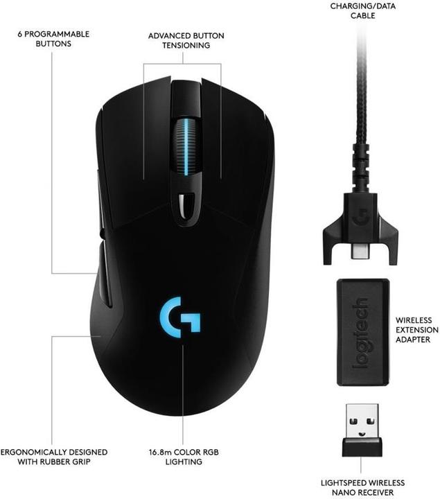 Produktbild Logitech G G703 Lightspeed (Kabelgebunden, Kabellos)