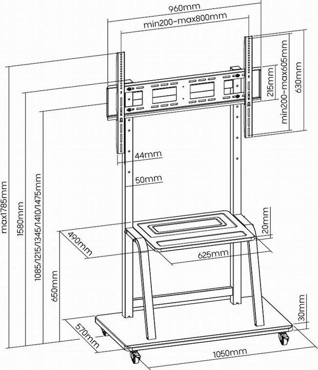 Actual product image Gembird TV floor stand with caster wheel (100", 150 kg)