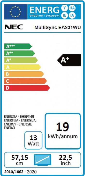 Energy Label NEC MultiSync EA231WU (1920 x 1200 pixels, 23")