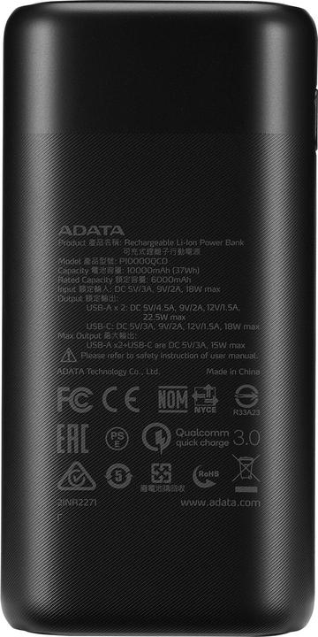 Actual product image Adata P10000QCD (10000 mAh, 18 W, 37 Wh)