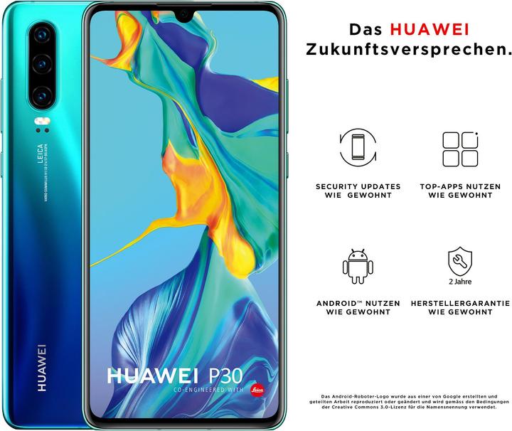 Actual product image Huawei P30 (128 GB, Aurora Blue, 6.10", Dual SIM, 40 Mpx, 4G)