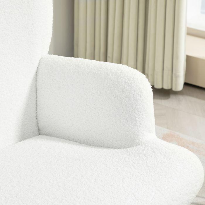 Immagine prodotto Swisshandel24 Ohrensessel mit Hocker, Sessel mit Sherpa-Bezug, Hohe Rückenlehne, Weiss