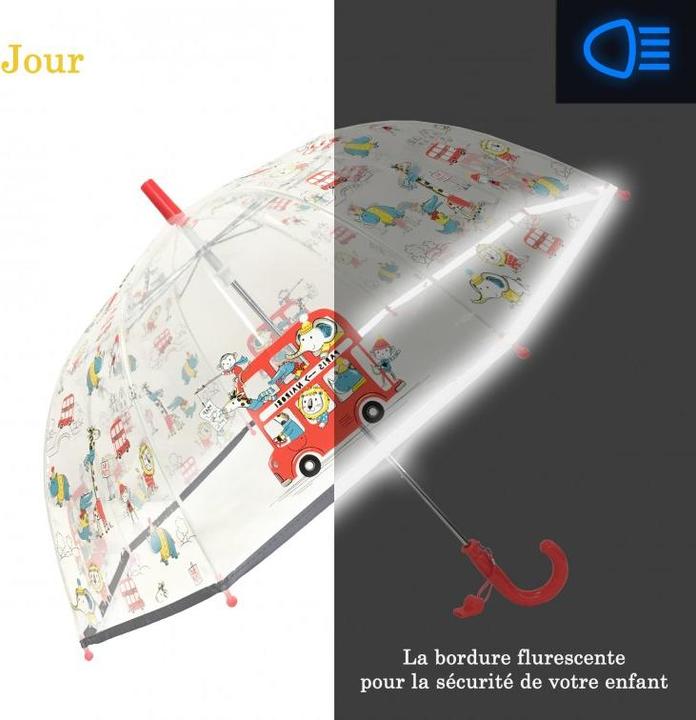 Produktbild Smati Regenschirm für Kinder, transparent, Glocke, fluoreszierender Rand, Bus Tiere, one size