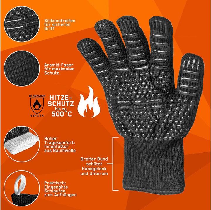 Produktbild Fennek Grill Grillhandschuh mit Logo, Schwarz (Silikon, Aramid)