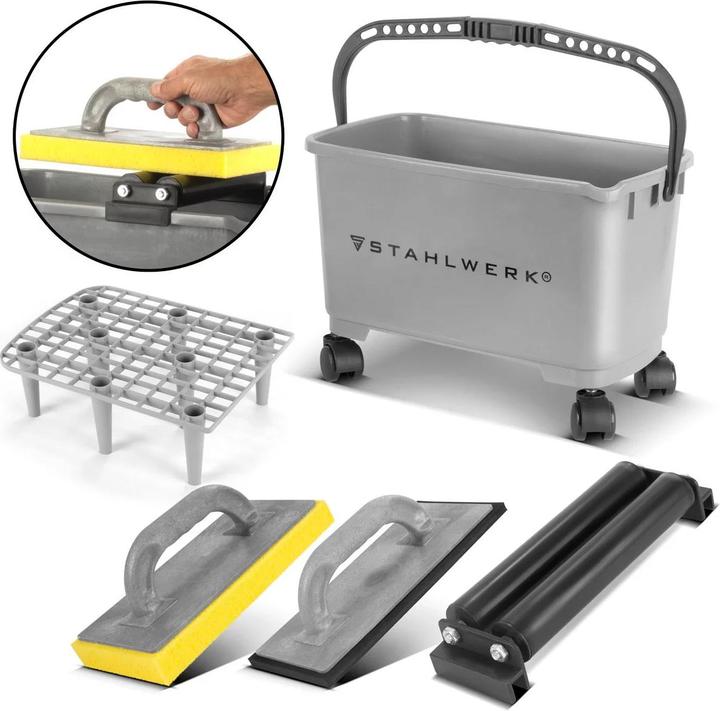 Produktbild Stahlwerk Fliesenwaschset Pro 5 teiliges Fliesenleger Waschset mit 24 l Eimer
