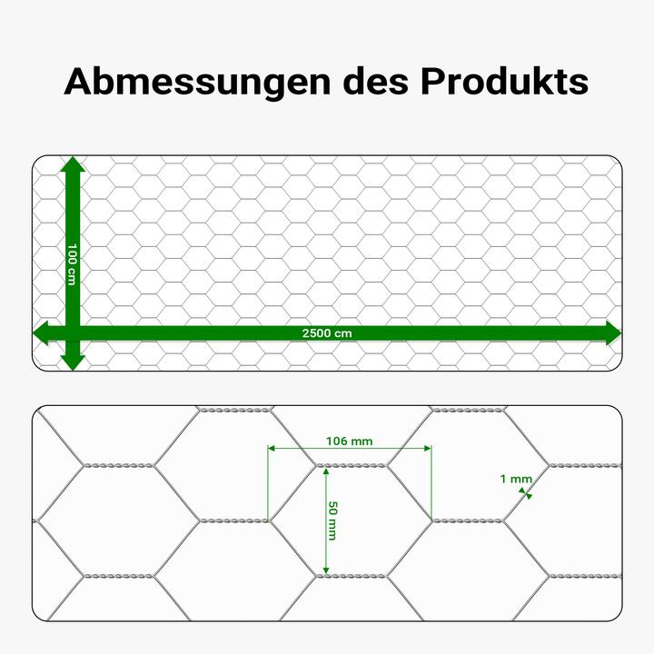 Produktbild Wiltec Volierendraht 25x1m Hasendraht 50mm Maschenweite Sechseckgeflecht Zaun (1 m)