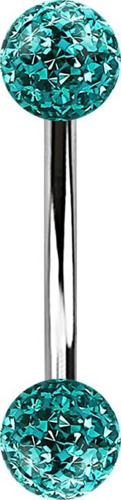 Star Piercing Banane silber mit zwei Kristall Kugeln türkis Epoxy Schutzschicht (Chirurgenstahl 316L, ohne Messing)