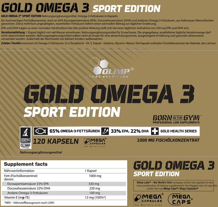 Nährwerte und Zutaten Olimp Sport Nutrition Omega 3 Sport Edition (120 Stück, Kapseln)