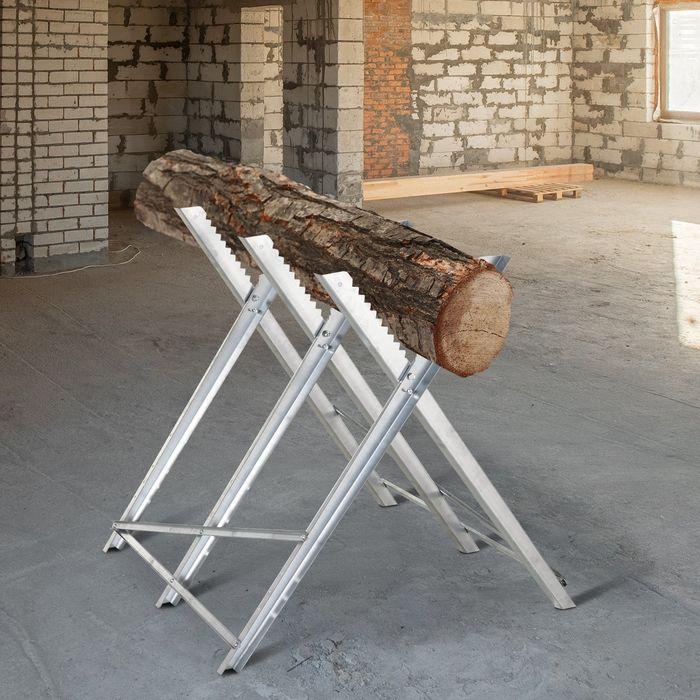 Image du produit Swisshandel24 Chevalet de scie à chaîne pliant Cadre de scie pour bois de chauffage Métal argenté 83 x 83 x 79 cm (83 cm, 83 cm)