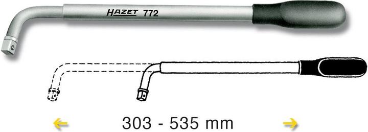 HAZET Telescopic wheel nut wrench 772 ∙ Square, solid 12.5 mm (1/2 inch) ∙ 535 mm