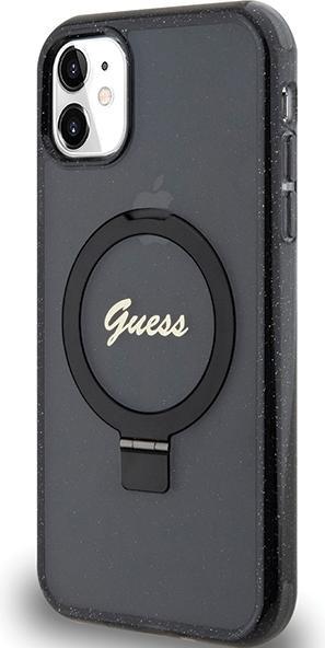 Actual product image Guess GUHMN61HRSGSK iPhone 11 / Xr 6.1" czarny/black hardcase Ring Stand Script Glitter MagSafe (Apple iPhone 11)
