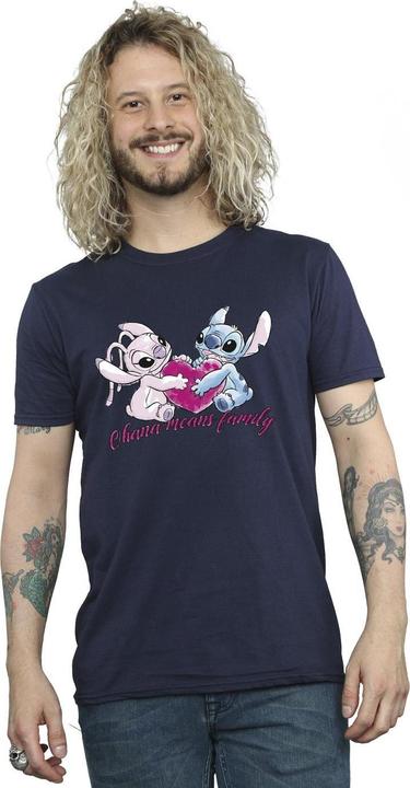 Actual product image Disney Mens Lilo And Stitch Ohana Heart With Angel T-Shirt (5XL)