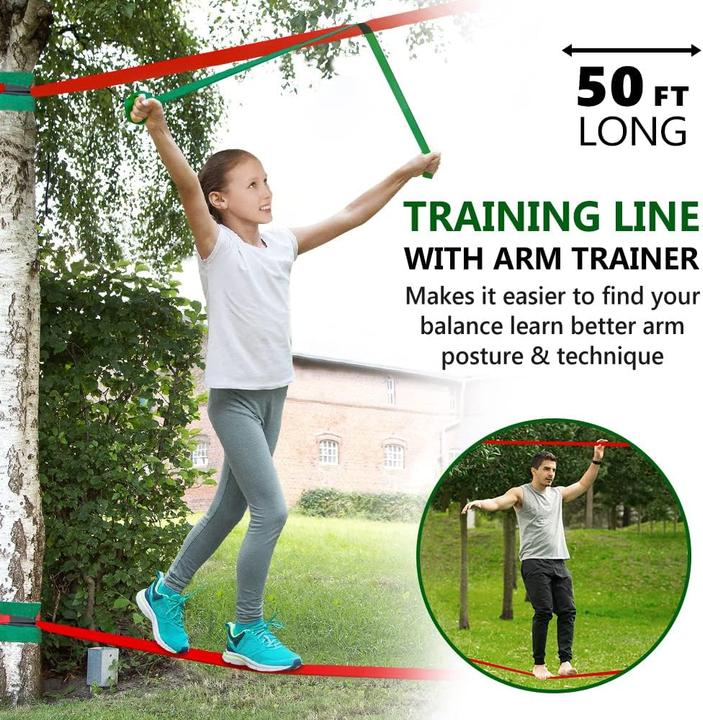Immagine prodotto Dripex Ninja Slackline Set mit Hindernisparcours (30m, 10 Hindernisse) (30 m)