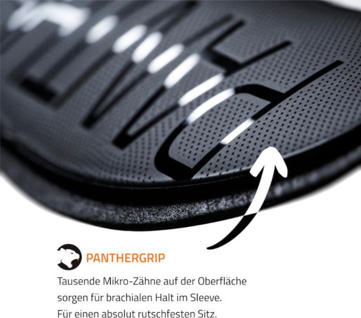 Produktbild Panthergrip Fussball Schienbeinschoner mit Anziehhilfe Schwarz Grösse L (L)