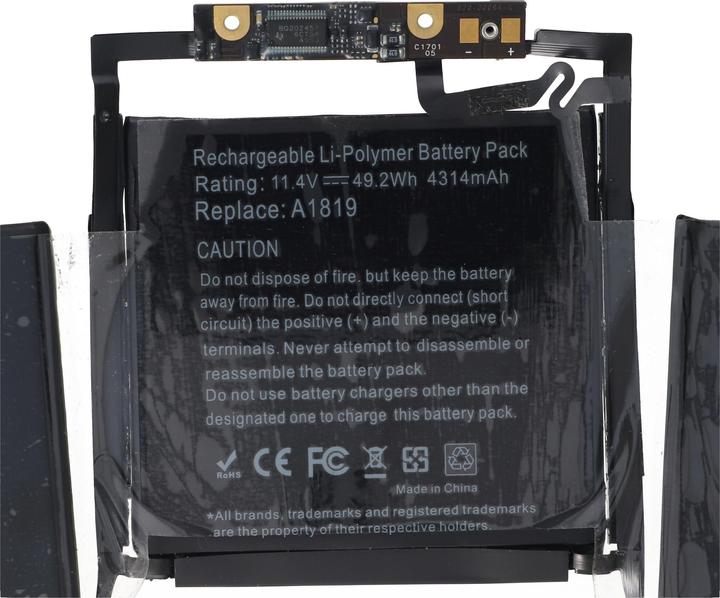 Produktbild AccuCell Akku passend für Apple Macbook Pro 13" A1706 Retina 2016 Akku A1819, ca. 226x105x5mm (4314 mAh)