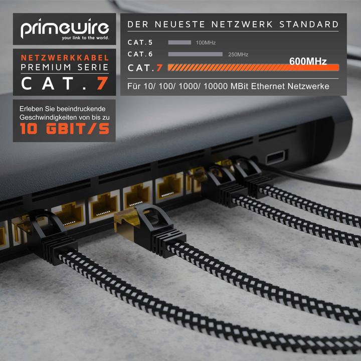 Image du produit Primewire Câble réseau CAT 7 Gaine plate en coton - Câble patch LAN Câble de données - Câble plat - Câble (U/FTP, CAT7, 2 m)