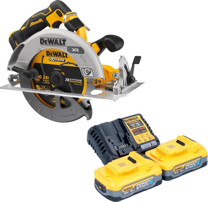 Actual product image DeWalt DCS 573 H2 Cordless circular saw 18 V 190 x 30 mm brushless + 2x battery powerstack 5.0 Ah +
