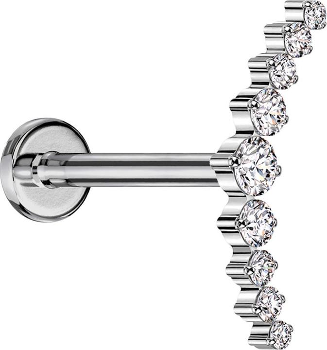 Produktbild Star Piercing Micro Labret Innengewinde silber gebogen silber neun runde Kristalle silber (ohne Messing, Titan G23)