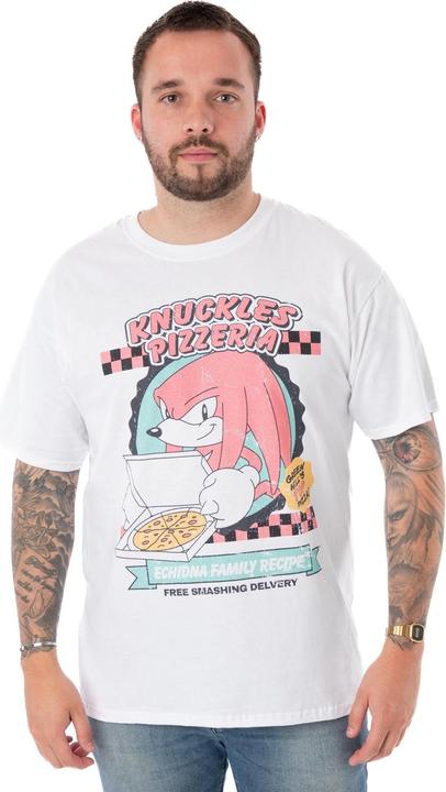 Actual product image Sonic The Hedgehog Mens Knuckles Pizzeria Short-Sleeved T-Shirt (M)