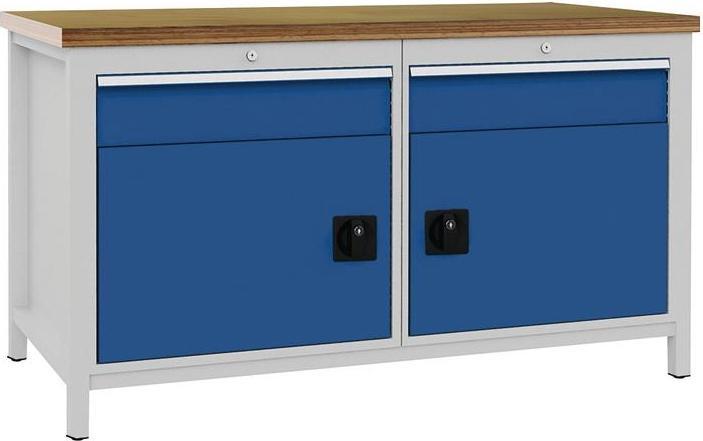 Actual product image Bedrunka & hirth Workbench signal blue, RAL 5005 light grey, RAL 7035 W1500xH859xD750 mm beech plywood 40 mm 2 sho... (80 cm, 150 cm)