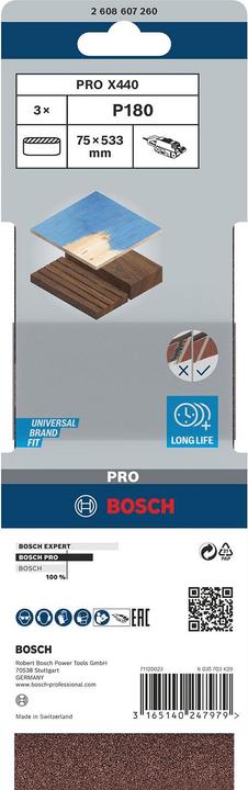 Image du produit Bosch Professional Zubehör PRO X440 bande abrasive, 75 x 533 mm, G180 (180)