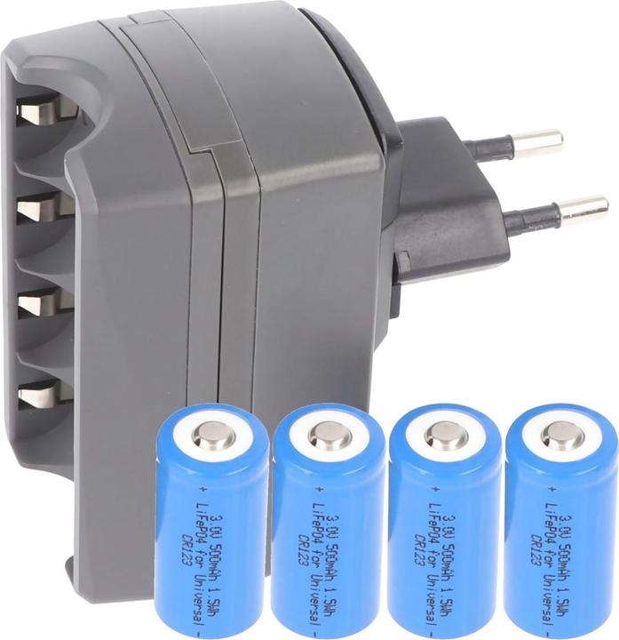 Produktbild AccuCell CR123 Ladegerät (4 Stk., CR123A, 500 mAh, Ladegerät inkl. Akku)