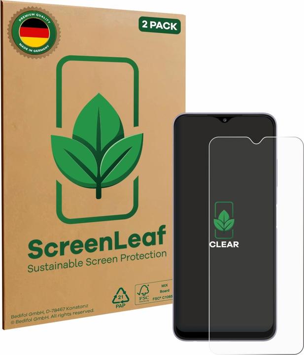 Produktbild ScreenLeaf Schutzfolie nachhaltiger Displayschutz Display Schutz Folie Klar Transparent (2 Stück, Samsung Galaxy A22 5G)