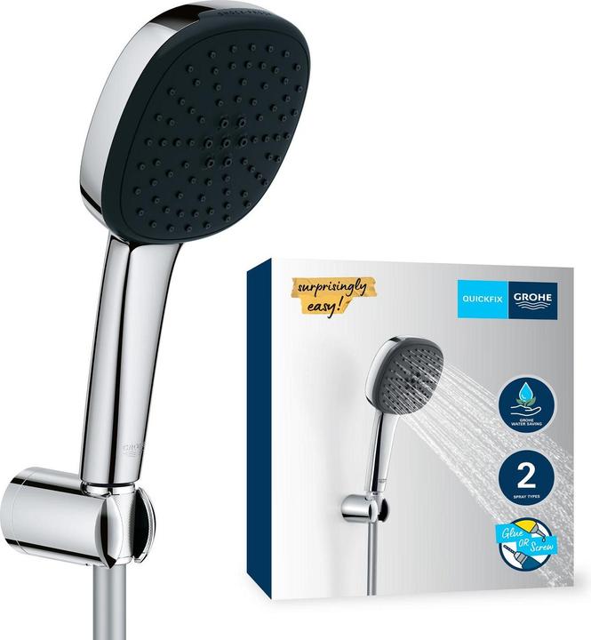 Image du produit Grohe Vitalio Comfort 110 QuickFix kit support mural, coller ou percer, économie d'eau, 2 types de jets
