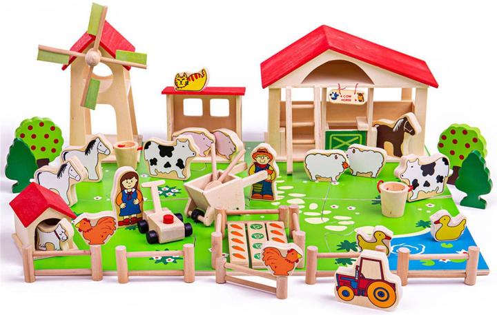 Bigjigs Play farm made of wood with accessories, 48dlg.