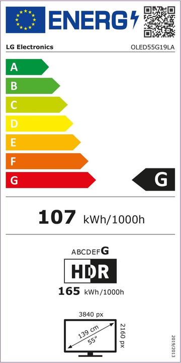 Etichetta energetica LG OLED55G19 (55", OLED, 4K, 2021)